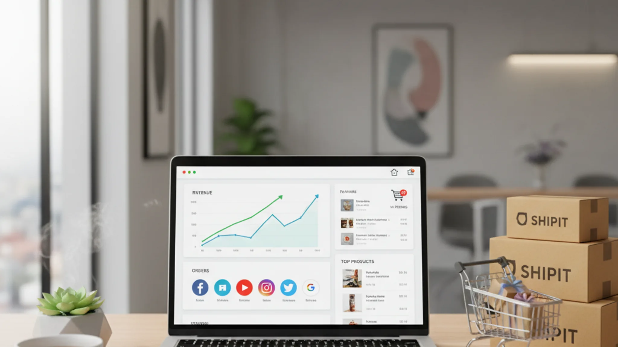 Singapore e-commerce business dashboard showing digital marketing analytics, product listings, and sales growth charts