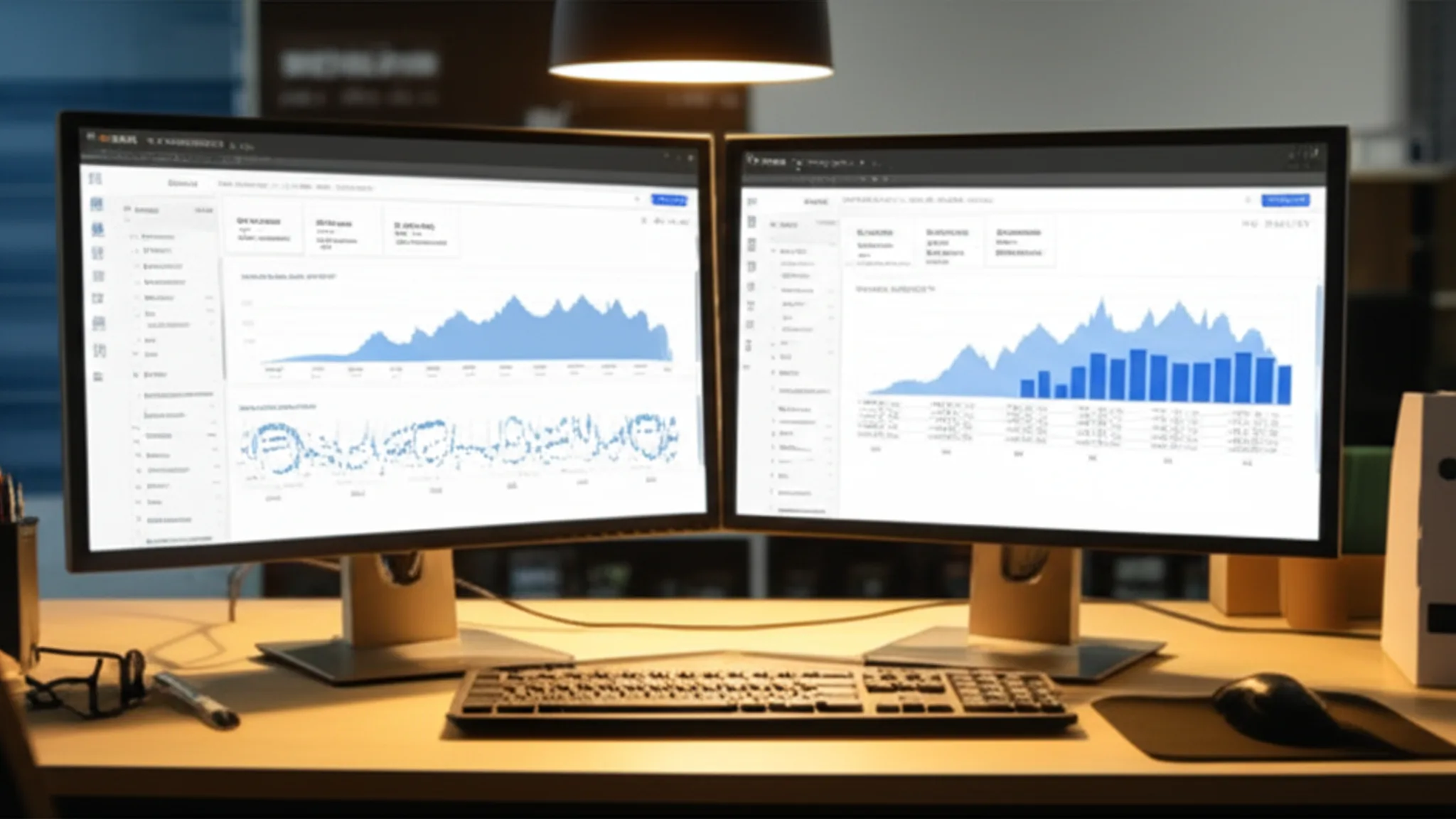 Google Ads vs SEO comparison on split-screen monitors in a Singapore office