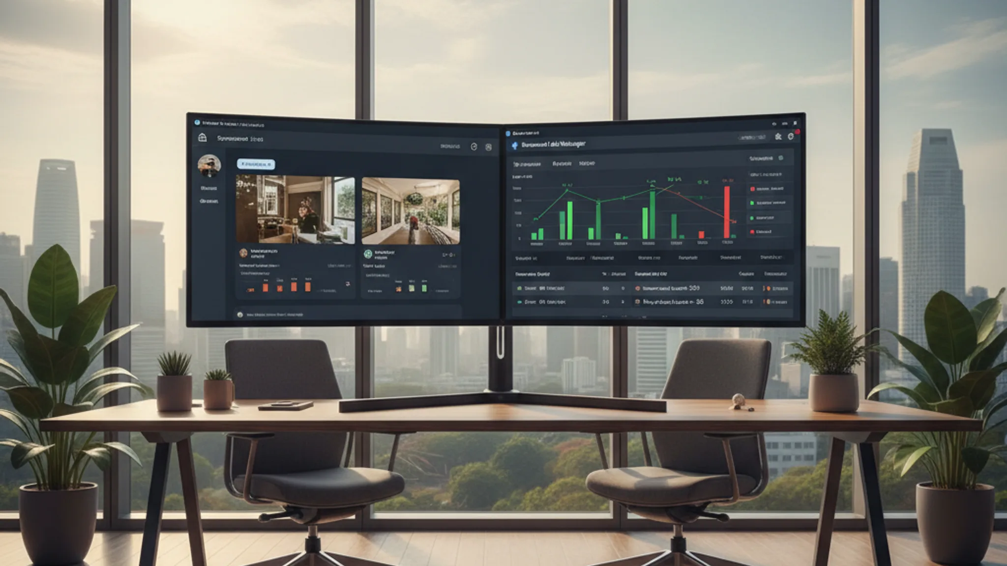 Split screen comparing Instagram and Facebook ads performance in Singapore office