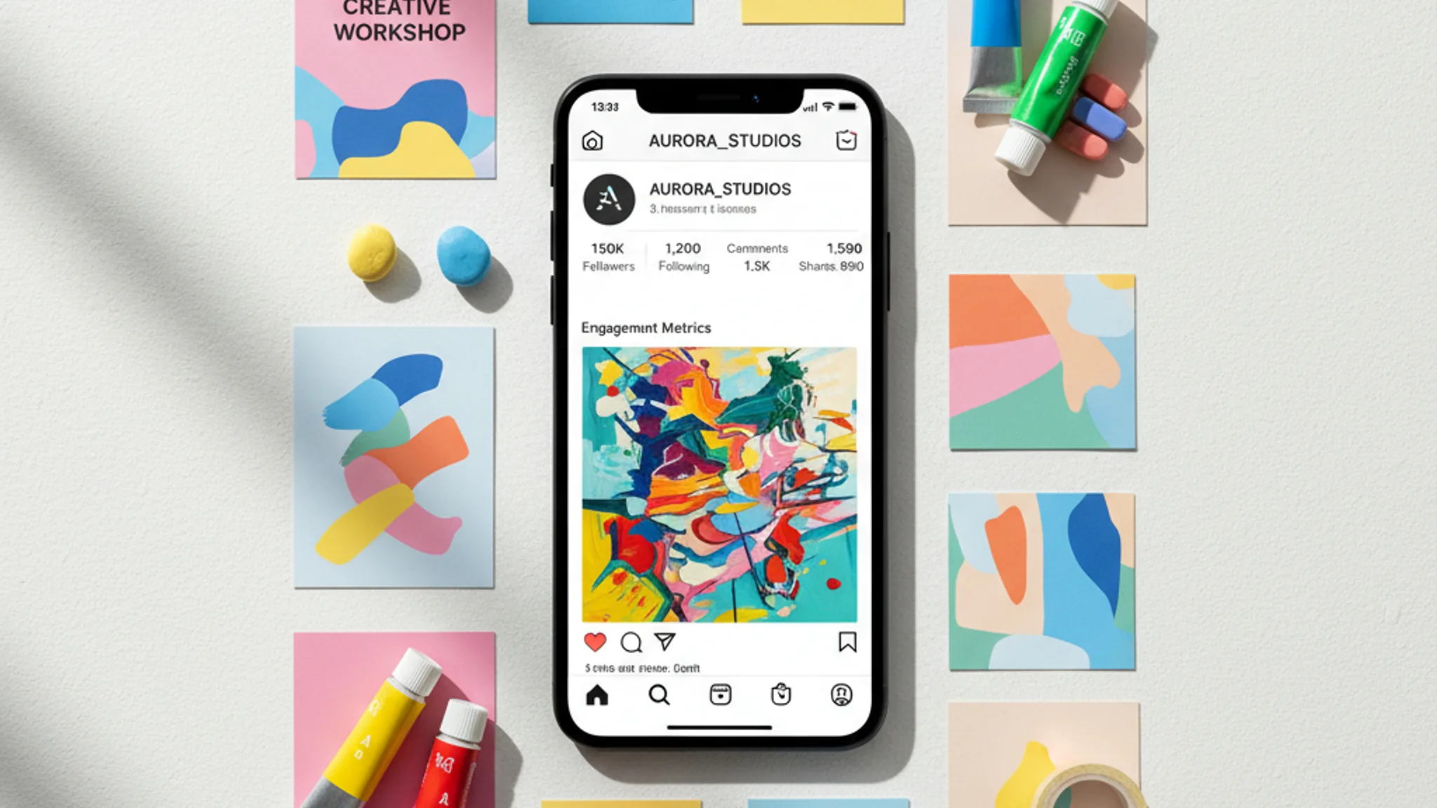 Instagram business profile with engagement metrics on smartphone