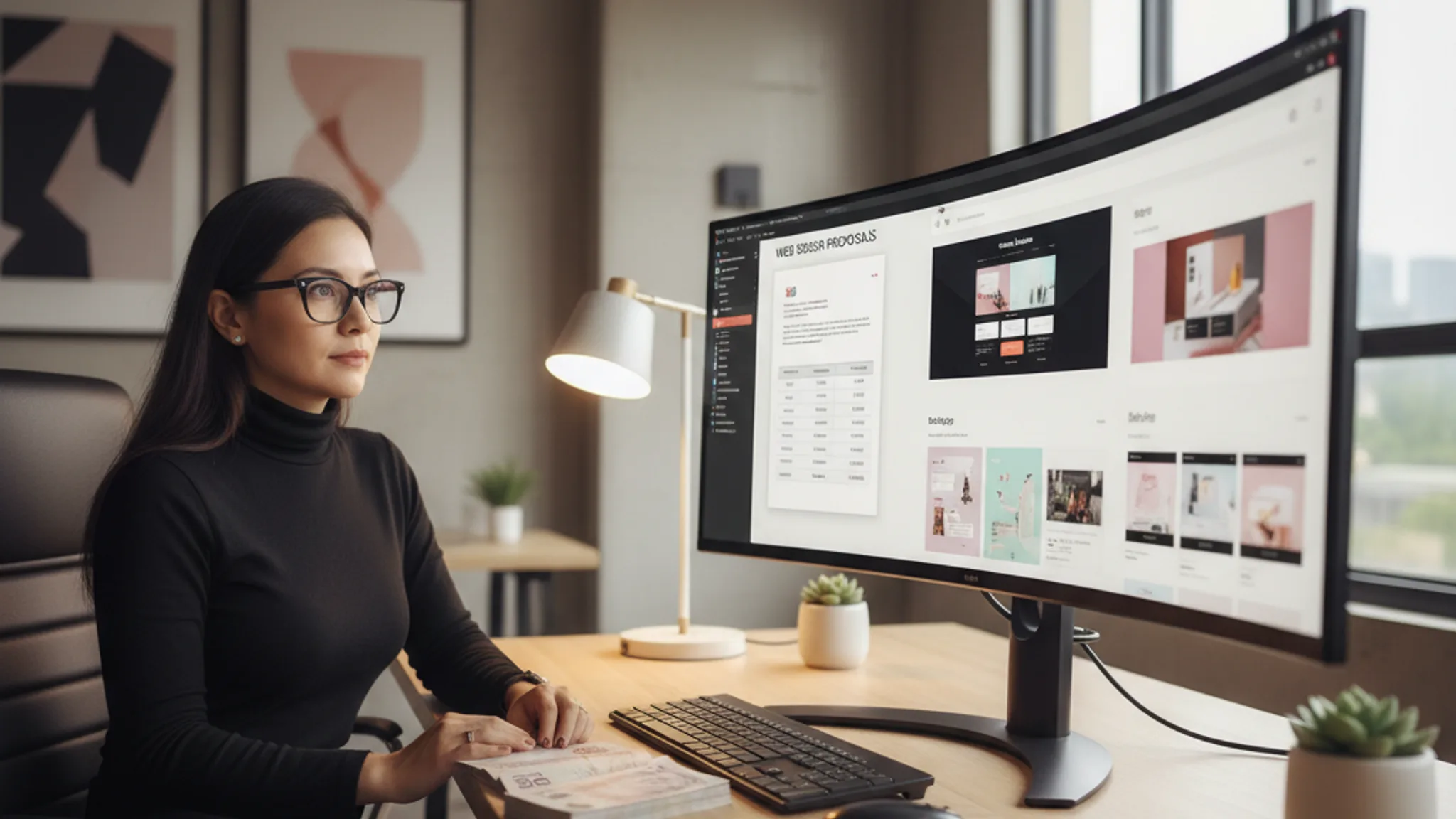 Website designer cost comparison in Singapore showing pricing tiers for freelancers and agencies on a modern workspace screen
