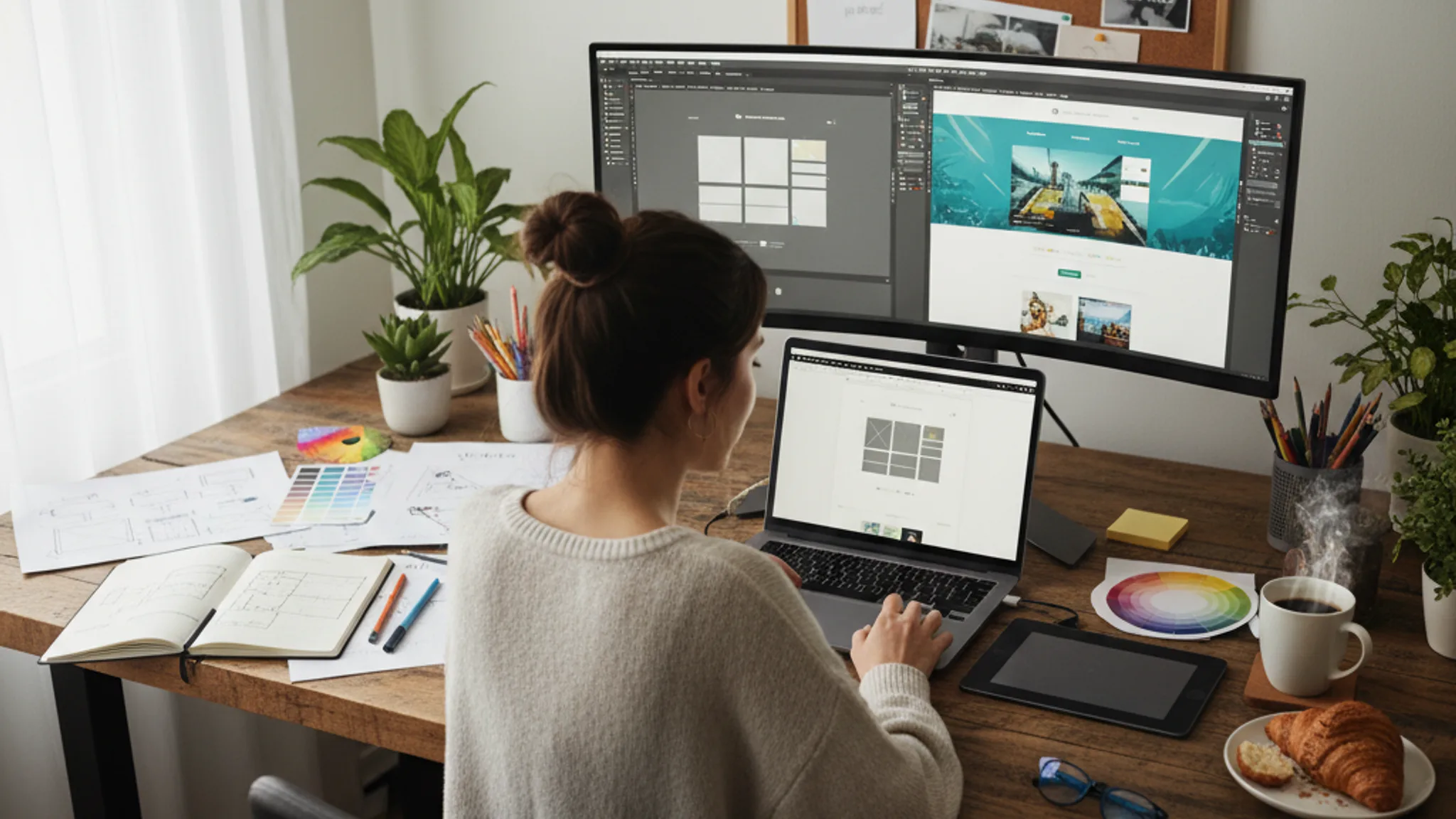 Freelance web designer showing full process from wireframe to final website