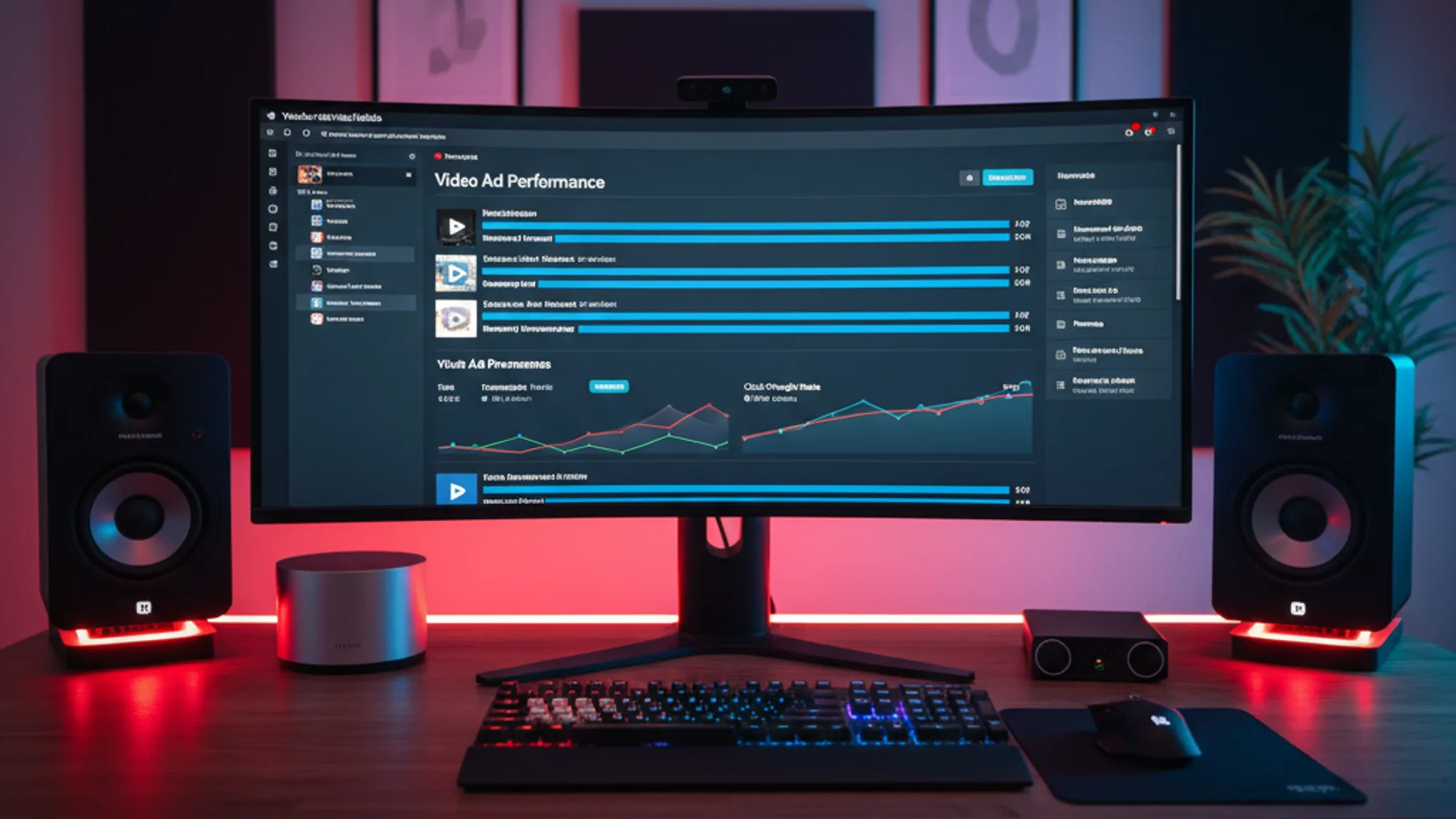 YouTube advertising analytics and video ad performance on monitor