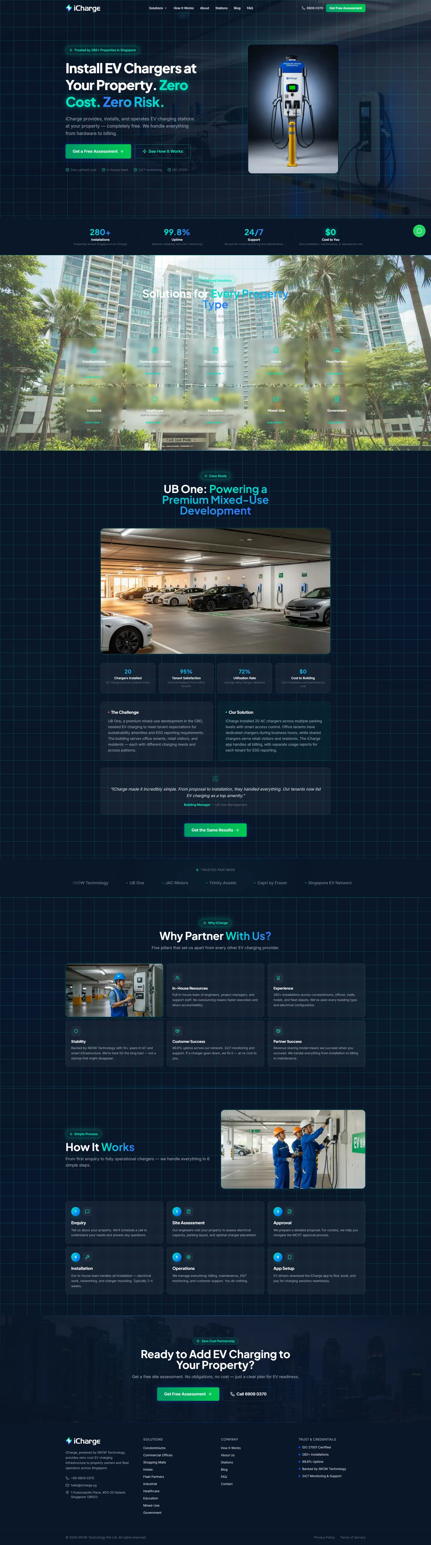 iCharge EV Charging full desktop website view